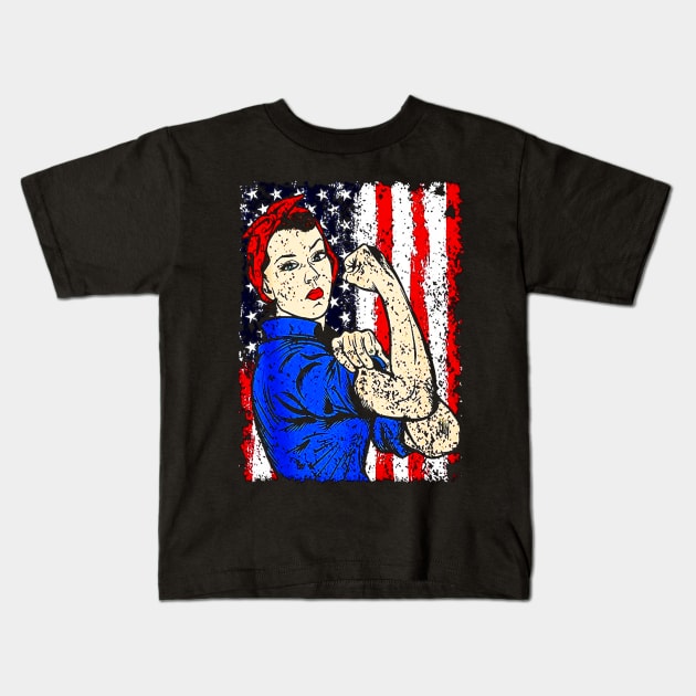 Rosie The Riveter Feminist Patriotic Kids T-Shirt by akkadesigns